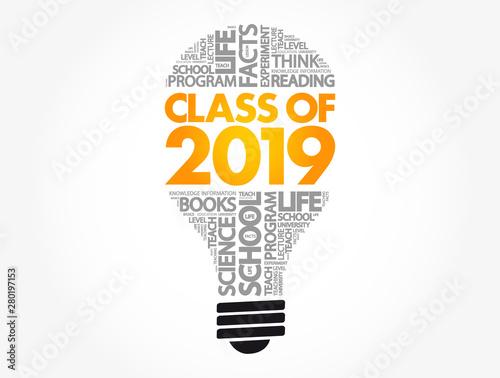 CLASS OF 2019 light bulb word cloud collage, education concept background