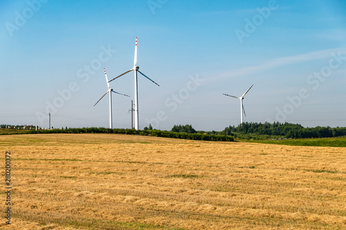 rotating blades of a windmill propeller. Wind power generation. Pure green energy.