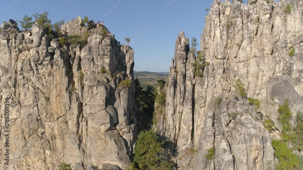 TURNOV, CZECH REPUBLIC - JUNE, 2019: Aerial drone view of a beautiful landscape of National Park Cesky Raj near Prague. TURNOV, CZECH REPUBLIC - JUNE, 2019: Aerial drone view of a beautiful landscape of National Park Cesky Raj near Prague.
