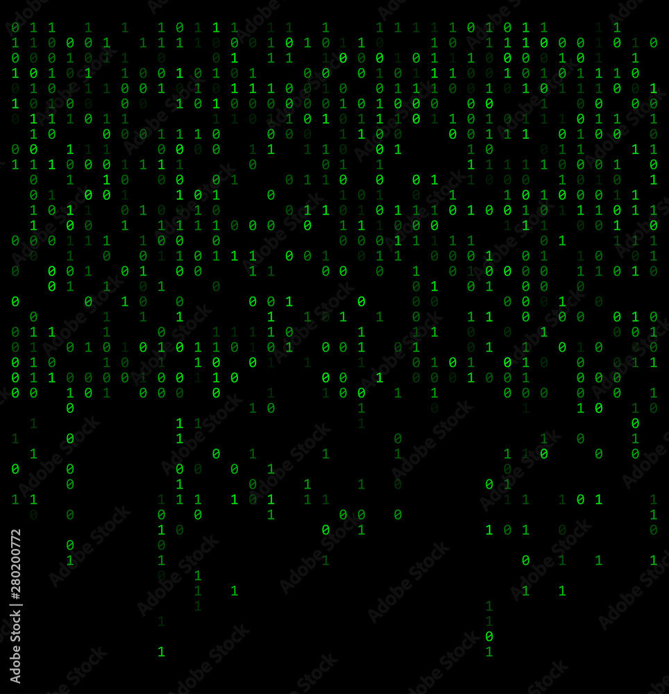 Binary falling numbers like matrix. Green 0,1 digits on black background Binary falling numbers like matrix. Green 0,1 digits on black background