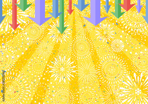 値下げ矢印　紙吹雪　花火