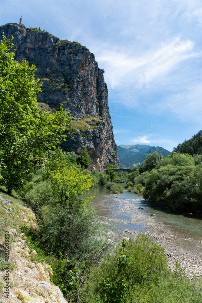 View of the Verdon river, at the beginning of the Verdon Gorges near village Castellane. Alps of Provence. France.