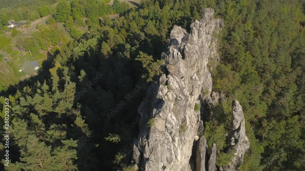 TURNOV, CZECH REPUBLIC - JUNE, 2019: Aerial drone view of a beautiful landscape of National Park Cesky Raj near Prague. TURNOV, CZECH REPUBLIC - JUNE, 2019: Aerial drone view of a beautiful landscape of National Park Cesky Raj near Prague.