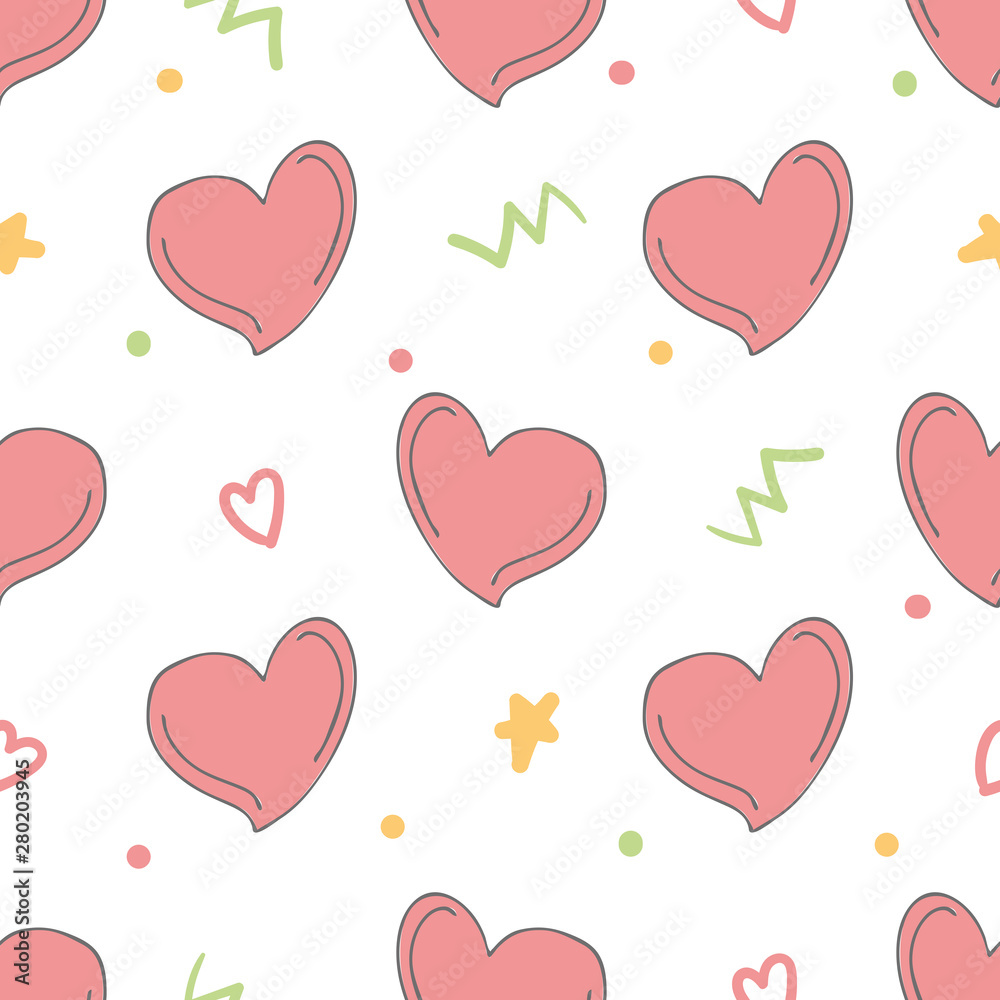 Seamless pattern with doodle hearts.