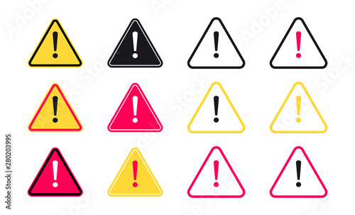 Exclamation mark set icons in flat style.Set of Exclamation mark symbol. Attention Sign. Danger sign  warning sign. Hazard warning symbol.