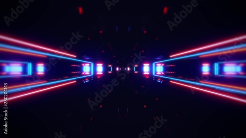 futuristic science-fiction lights glowing tunnel corridor 3d illustration background