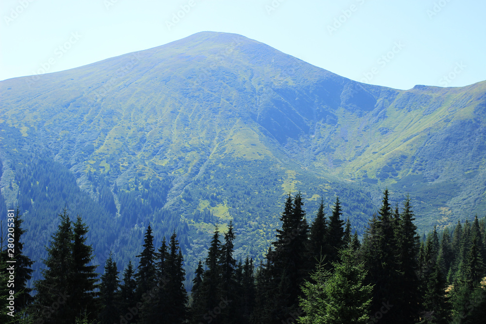 View of the top of the Carpathian mountains in the morning.