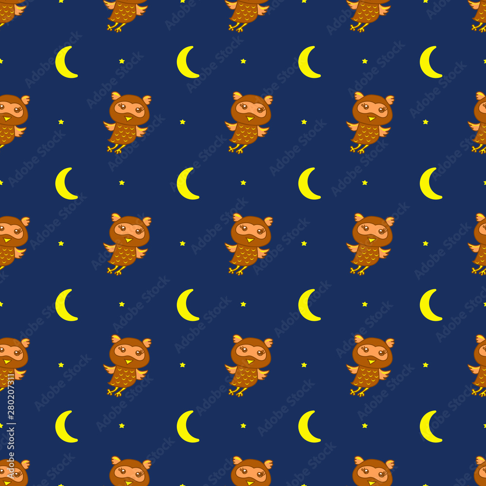 cute owls seamless vector pattern 