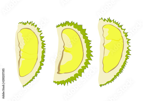 durian fruit colour yellow and ripe durian piece on white background  illustration vector 