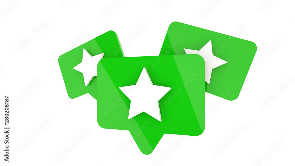Green favorite star icons on white background, 3d rendering Green favorite star icons on white background, 3d rendering