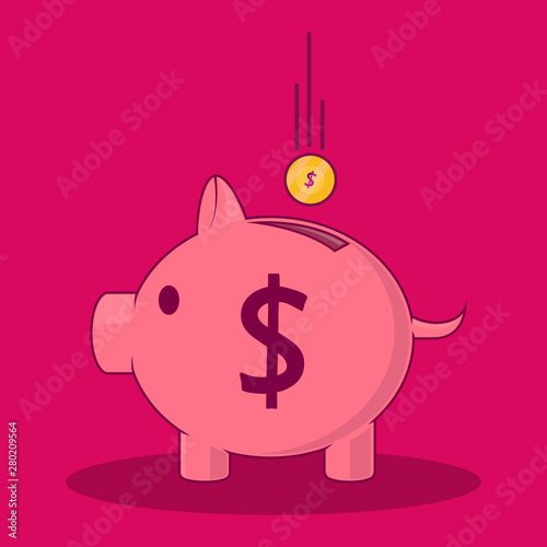 Piggy bank  in flat linework style