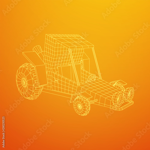 Off road dune buggy car. Terrain vehicle. Outdoor car racing, extreme sport oncept. Wireframe low poly mesh vector illustration