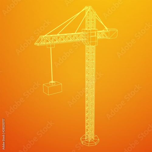 Tower construction building crane. Wireframe low poly mesh vector illustration