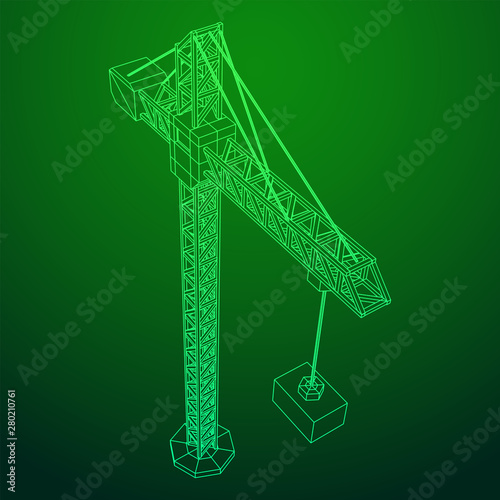 Tower construction building crane. Wireframe low poly mesh vector illustration