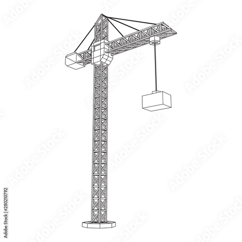 Tower construction building crane. Wireframe low poly mesh vector illustration