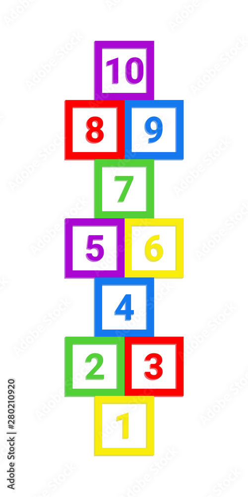 Hopscotch. Childrens game classes colored with numbers. Hopscotch. Childrens game classes colored with numbers.