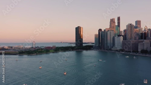Wallpaper Mural Low angle aerial above Lake Michigan looking towards Chicago Downtown Torontodigital.ca