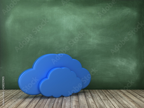 Cloud Computing on Chalkboard Background - High Quality 3D Rendering