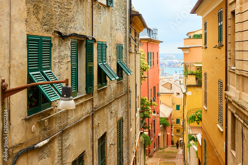 Old downhill street ln Genoa photo