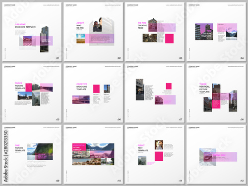 Minimal brochure templates with pink color rectangles, rectangular shapes. Covers design templates for square flyer, leaflet, brochure, report, presentation, blog, advertising, magazine for blogging.