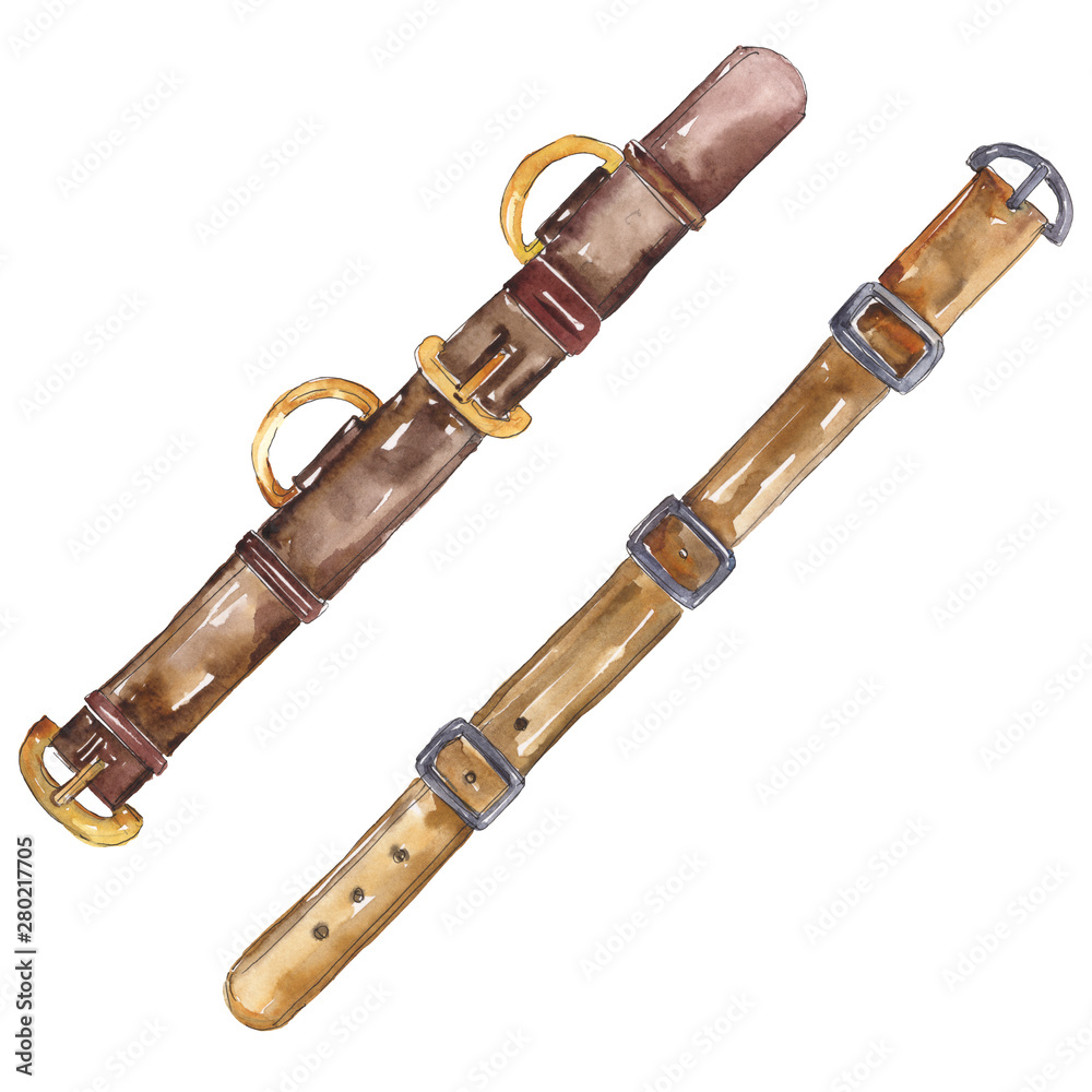 Naklejka premium Leather belt sketch fashion glamour illustration in a watercolor style background. Isolated belts illustration element.