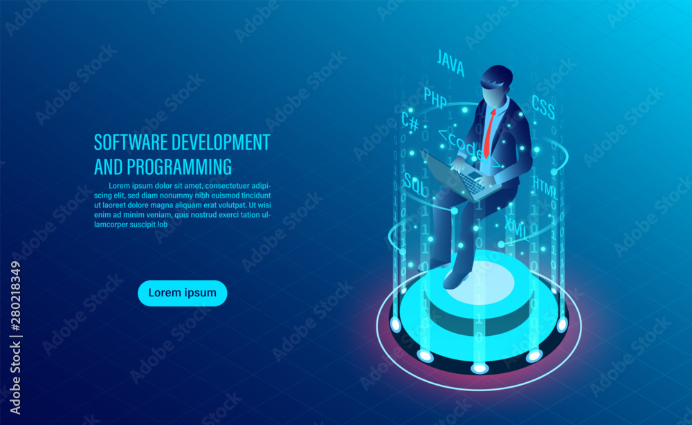software development and coding. programming of concept. data ...