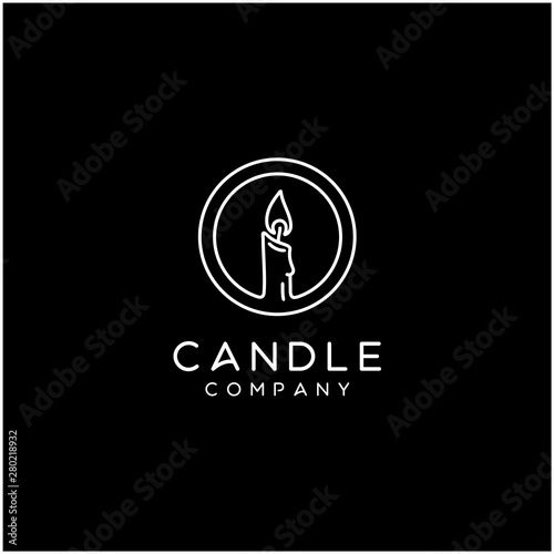 Elegant Luxury Candle Light Fire Flame Logo design with simple minimalist line art style