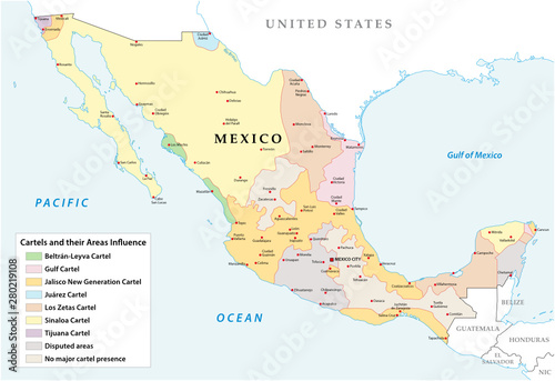 Map of the Mexican drug cartels and their spheres of influence