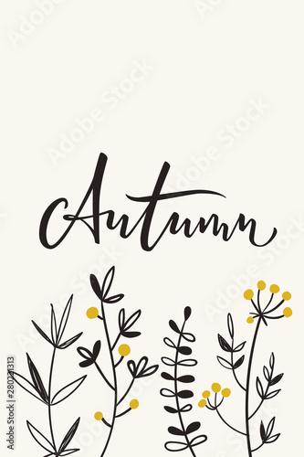 Vector autumn poster with calligraphy and retro style