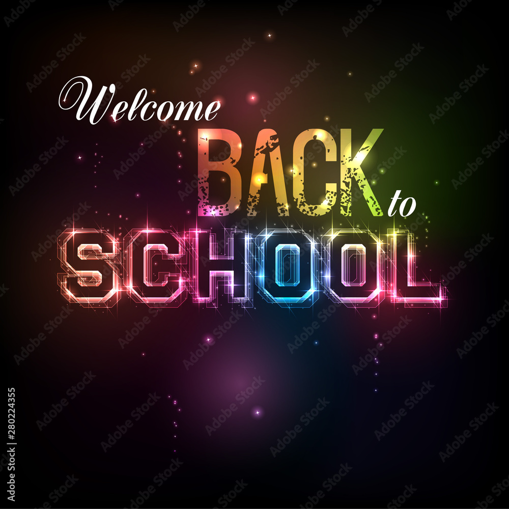 Back to School greeting card design template neon vector. Modern trend design, the beginning of the school year neon sign, light banner. Back to School for greeting card, invitation poster. 