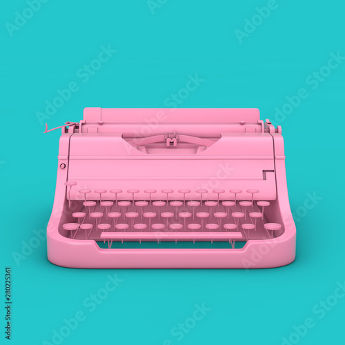 Old Vintage Retro Pink Typewriter in Duotone Style. 3d Rendering