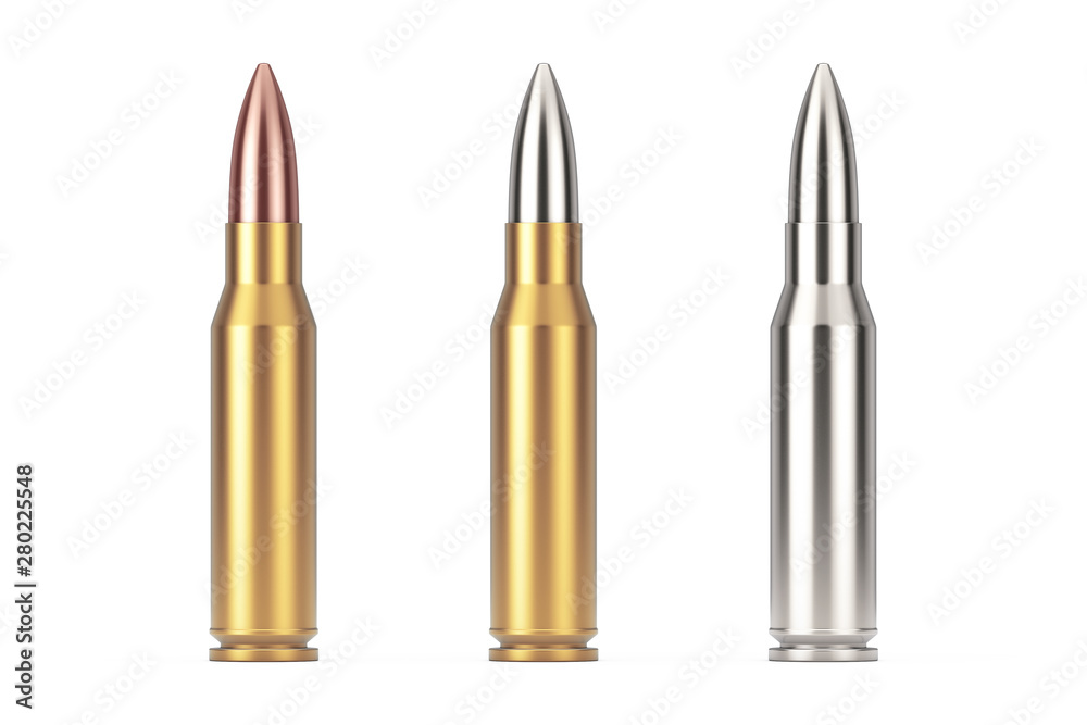 Automatic Rifles 7.62 mm Caliber Metal Bullet. 3d Rendering Automatic Rifles 7.62 mm Caliber Metal Bullet. 3d Rendering