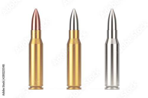 Canvastavla Automatic Rifles 7.62 mm Caliber Metal Bullet. 3d Rendering