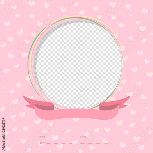 Vector card. Boy metrics. Photo frame pink
