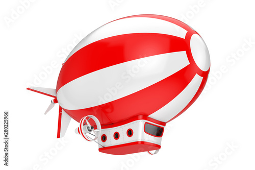 Red and White Toy Cartoon Airship Dirigible Balloon. 3d Rendering
