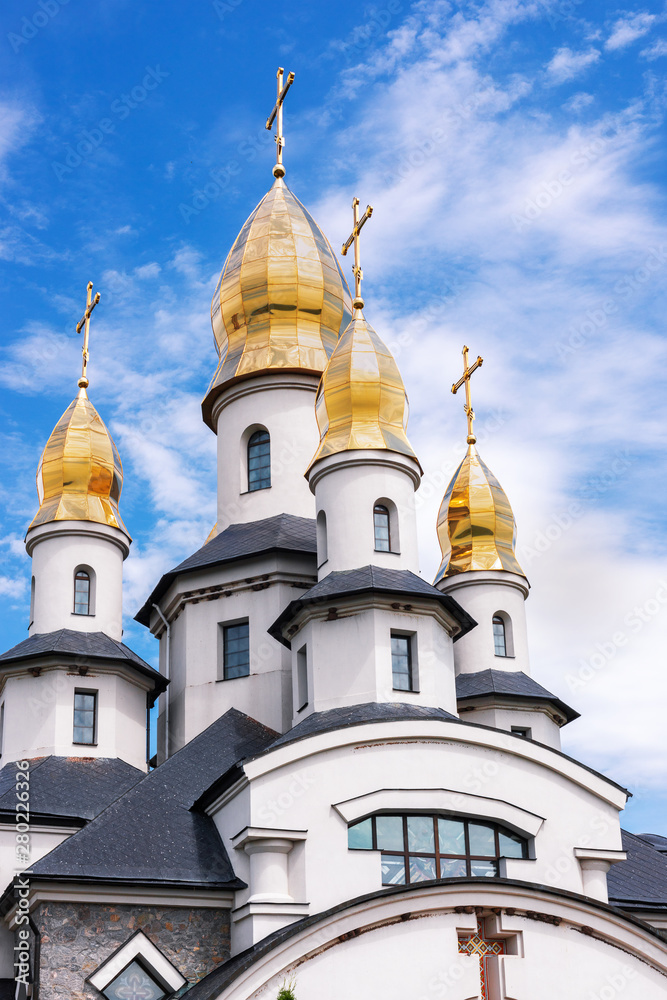 Buki or Buky, Kyiv Region, UKRAINE - June 30, 2019: Facade of a Modern Christian Church in the Buki Summer Park