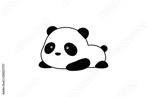 Vector Illustration / Logo Design - Cute funny fat baby cartoon giant panda bear lies on its stomach on the ground