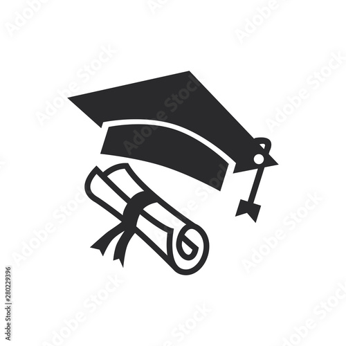 Graduation hat, diploma vector icon in modern style for web site and mobile app