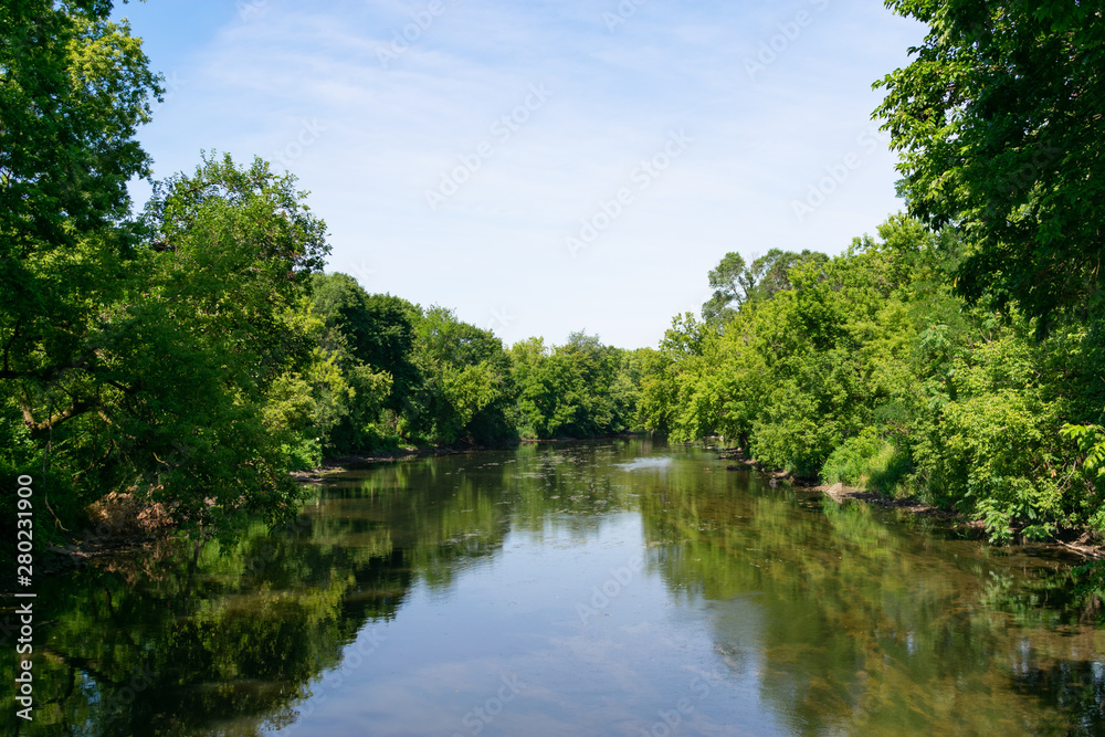 The DuPage River in Naperville Illinois during Summer The DuPage River in Naperville Illinois during Summer