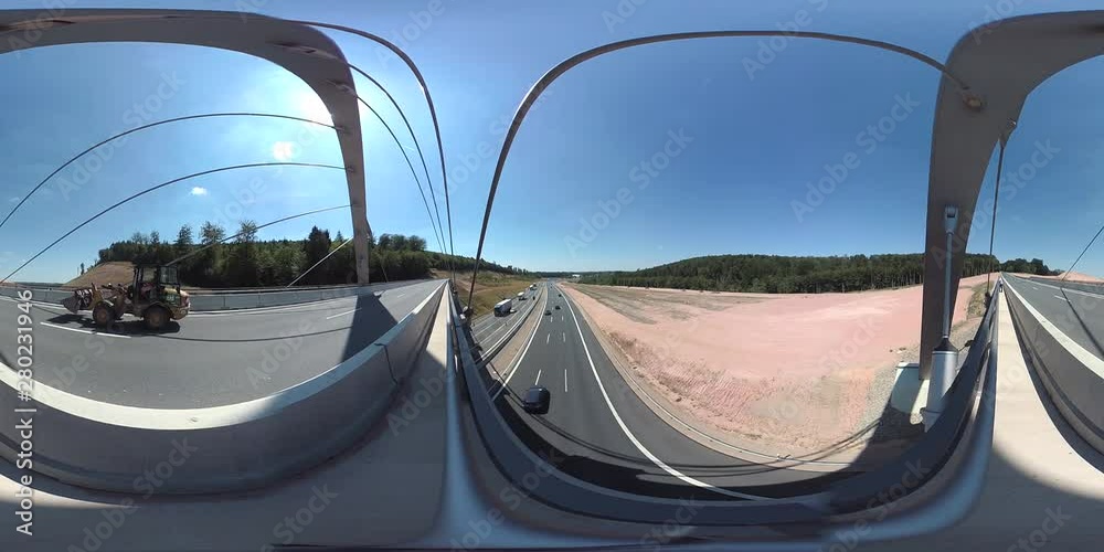 Ausbau der Autobahn mit Stahlbrücke, VR360, VR, 360 VR, 360-Grad-Video