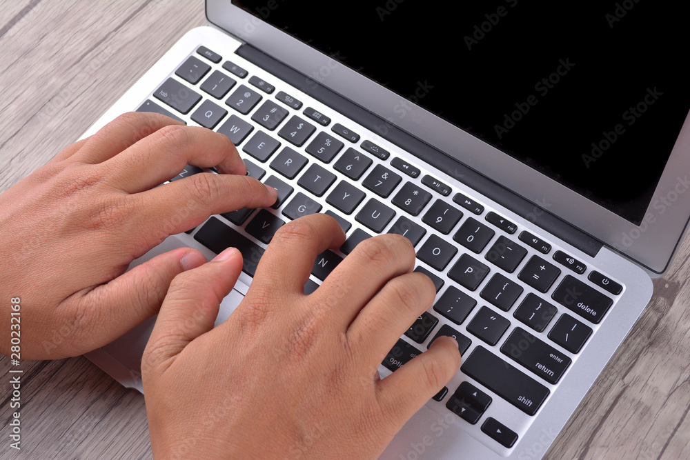 Hand on keyboard, information, connection, communication, and technology concept Hand on keyboard, information, connection, communication, and technology concept