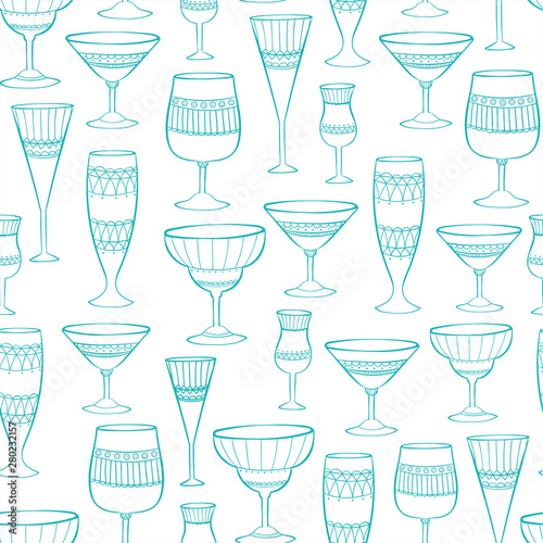 Fun elegant cocktail glasses seamless pattern, colorful party background, great for celebration banners, wallpapers, textiles, fabrics - vector surface design