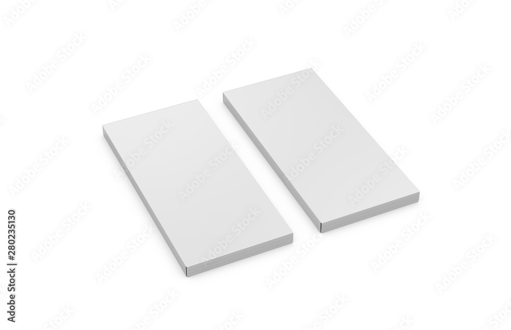 White slim cardboard box template for chocolate, crayons, pencils. Mock up template on isolated white background, 3d illustration White slim cardboard box template for chocolate, crayons, pencils. Mock up template on isolated white background, 3d illustration