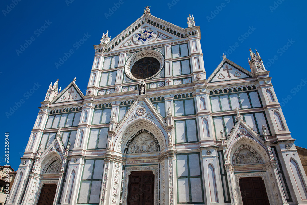 Facade of the beautiful Basilica of the Holy Cross in Florence