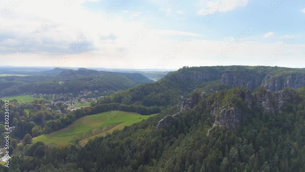 Bastei Park in Saxony, Germany, wonderful aerial drone panorama view. Bastei Park in Saxony, Germany, wonderful aerial drone panorama view.