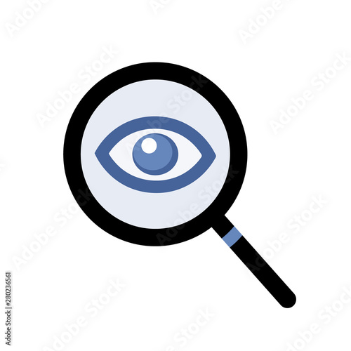 Magnifying glass and eye vector. Simple icon symbol for spying / watching. 