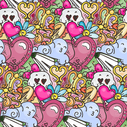 Graffiti seamless pattern with love style doodles. Vector background with childish swag and crazy elements