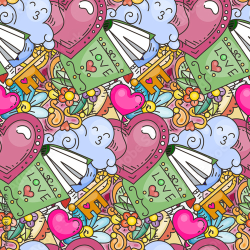 Graffiti seamless pattern with love style doodles. Vector background with childish swag and crazy elements