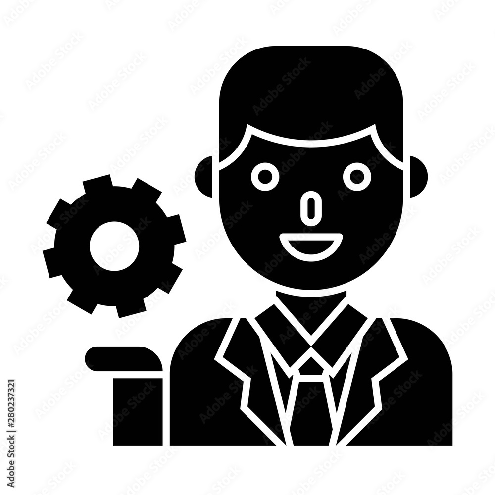 Businessman with gear vector, solid style icon Businessman with gear vector, solid style icon