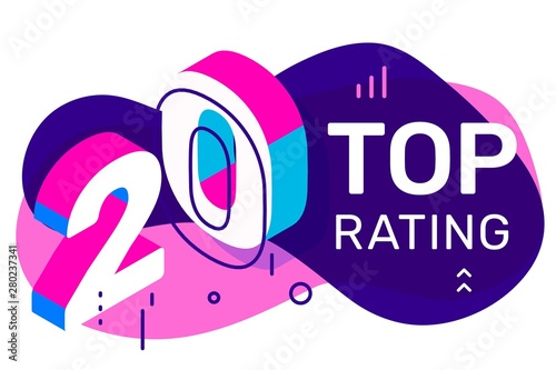 Vector isometric number 20 typography on white color background.
